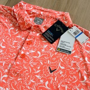 Callaway Golf Shirt Men's XL Orange Opti Dry Polo Floral White Performance